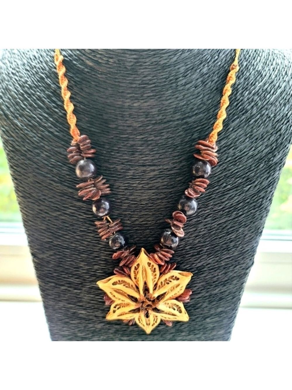Fashion Seed Pod and Bead Handmade Necklace 14.5"